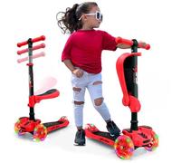 Hurtle - Trottinette Enfant avec Siège - 3 Roues - Hauteur Réglable - Roues LED - Plateau Antidérapant - 2 à 8 Ans - Rouge