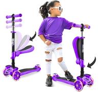 Hurtle Trottinette Enfant, Trottinette 3 Roues, Patinette Enfant Pliable avec Hauteur Ajustable, Plateau Antidérapant, LED Roues Lumineuses, Trottinette pour Fille/Garçon de 2 à 12 Ans