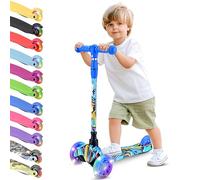 Hurtle Mini Kickboard Scooter for Kids - Height Adjustable 25''-28'', Lightweight 3-Wheel Toddler Scooter with LED Light-up Wheels, Anti-Slip,Indoor/Outdoor Fun, Micro Scooter for Ages 2-5 (Graffiti)