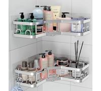 HURUC Étagère d'angle de douche en acier inoxydable, antirouille - Lot de 2 étagères d'angle de douche sans perçage - Ventouse adhésive pour accessoires et rangement d'angle de salle de bain
