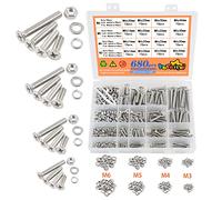 huruirui 680pcs M3 M4 M5 M6 Boulons et écrous et Rondelles Acier Inoxydable 304 Croix Vis à Tête Fraisée Machines Vis Assortiment de Réparation Kit