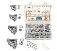 huruirui M2 M3 M4 M5 Dadi e Bulloni Rondelle Set Assortito, 304 Acciaio Inox Presa Hex Cap Vite Bulloni e Dadi Kit 945pcs, Vite a macchina filettata Set di Bulloni Hex Bolt Attrezzi di riparazione