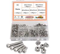 huruirui M3 Vis Avec Écrous,Vis À Tête Cylindrique À Six Pans Creux,300Pièces Ensemble De Boulons Et Écrous En Acier Inoxydable 304 - Antirouille, Boulons VIS Avec Écrou Assortiment