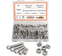 huruirui M5 Jeu de Vis et écrous,Vis À Tête Cylindrique À Six Pans Creux 150pcs Ensemble De Boulons Et Écrous En Acier 304 Inoxydable Antirouille Boulons Avec Écrous Assortiment