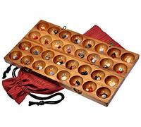 Hus - Bao - Kalaha - Bohnenspiel - Muschelspiel - Edelsteinspiel aus Samena-Holz inkl. 75 Edelsteinen und Stoffbeutel