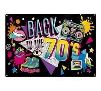 Husalsea DéCoration De Fond De ScèNe pour FêTe des AnnéEs 70, Toile De Fond De FêTe BannièRe ThèMe 70'S avec Corde De Suspension, Backdrop 180x110 Cm, Tissu Polyester