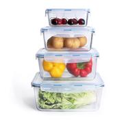 HUSANMP Lot de 4 Récipient Boîtes Alimentaire en Verre Extra large, Récipients de stockage en verre avec couvercles, Boîte de rangement hermétique sans BPA (Rectangulaire)