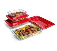HUSANMP Lot de 8 moules rectangulaires en verre trempé avec couvercle - 1 L, 1,7 L, 2,8 L, 4,2 L