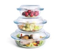 HUSANMP Lot de plats à gratin ronds en verre trempé avec couvercle pour four, congélateur et lave-vaisselle (0,5 l + 1 l + 1,8 l)