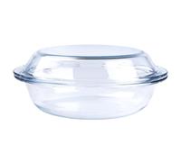 HUSANMP Plat rond en verre trempé, 1,8 l, avec couvercle, pour four, congélateur et lave-vaisselle