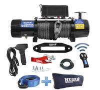 Husar Winch Treuil électrique 12000 lbs | 5443 kg 24V avec Corde Synthétique 26m x 10.2mm,Commande sans fil,Transmission Planétaire à 3 étages,Idéal Pour,Véhicules Tout-Terrain,Véhicules 4x4,OFF-ROAD
