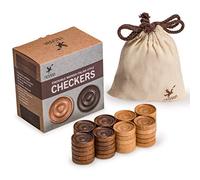 Husaria Pièces de Damier en Bois de Style Italien avec stries empilables et Pochette à Cordon, 40 pièces