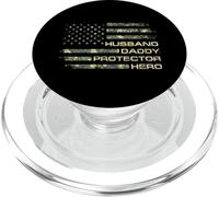 Husband Daddy Protector Hero Fathers Day Camo American Flag PopSockets PopGrip pour MagSafe
