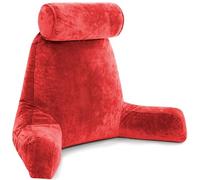 Husband Pillow - Red Oreiller de Lecture avec Bras - Assis Haut avec de la Mousse mémoire déchiquetée de qualité supérieure, Rouleau détachable sur Le Cou
