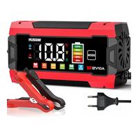 Husgw 10A Chargeur de Batterie Voiture, 12V 10A LiFePO4 Chargeur Batterie pour Moto avec Réparation Automatisée, 6 Modes Maintien de Chargeur Batterie avec Écran LCD pour AGM/Gel/Wet/SLA
