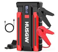 Husgw Booster Batterie Voiture (Jusqu'à 7L Essence ou 5.5L Diesel), 12V Démarreur de Voiture Portable, Jump Starter avec Éclairage Modes Lumière LED, Grand Écran, Pinces de Sûreté Intelligentes