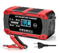 Husgw Chargeur de Batterie 12V10A, Chargeur Batterie Lithium Polyvalent, LiFePO4 Batterie Portable Voiture avec Réparation Automatisée, Maintien Charge pour Voiture/Moto/Tondeus/AGM/Gel/Wet/SLA