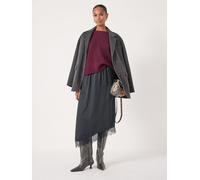 Hush Hush Black Satin Asymmetric Lace Trim Skirt Black M