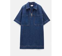 Hush Hush Blue Alma Denim Contrast 100% Cotton T-Shirt Dress Blue XS