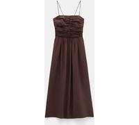 Hush Hush Brown Air Flow Thin Strap Gathered Midi Dress Brown EU 38 (UK 10)