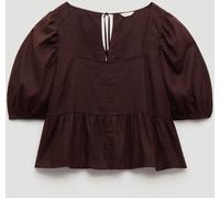 Hush Hush Brown Alva Puff Sleeve Linen Beach Top
