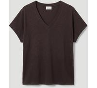 Hush Hush Brown Rosalia Linen Blend V-Neck T-Shirt