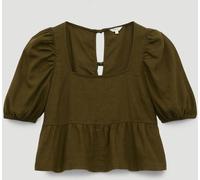 Hush Hush Green Alva Puff Sleeve Linen Beach Top