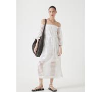 Hush Robe mi-longue Hush brodée à épaules dénudées 100% coton Blanc Très grand