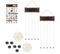 HUSHAX 2 Pièces Cadre Photo Mural Pêle Mêle Photos, Mural Porte Photo Mural En Bois Cadre Multi Photo Decoration, Tableau d'Affichage Photo à Suspendre Avec 60 Clips En Bois,Pour Décoration
