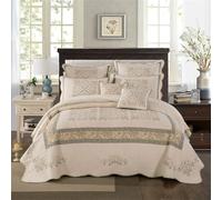 HUSHDML Couvre-lit matelassé 2 Personnes, boutis Couvre-lit en Coton Doux, 3 pièces Couvre-lit brodé imprimé avec 2 taies d'oreiller pour Toutes Les Saisons(304x299cm)