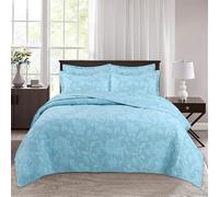HUSHDML Couvre-lit matelassé Broderie Florale Couverture légère avec 2 taies d'oreiller(A,230x250cm)