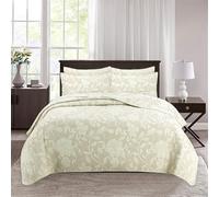 HUSHDML Couvre-lit matelassé Broderie Florale Couverture légère avec 2 taies d'oreiller(G,230x250cm)