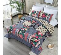HUSHDML Couvre-Lits matelassés en Coton Doux à Motif Floral, Couvre-lit Super King Size, Couvre-lit Patchwork avec 2 taies d'oreiller pour Toutes Les Saisons