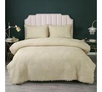 HUSHDML Ensemble de Couvre-lit matelassé 3 pièces - Dessus de Lit 2 Personnes uni brodé, Couverture Courtepointe de literie léger Toutes Saisons, avec 2 taies d'oreiller(Beige)