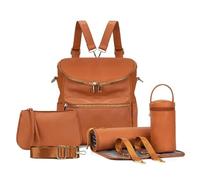 HUSHDML Sac à Dos à Langer, Sac à Langer bébé avec Matelas à Langer Portable, PU Leather Multi-Function Diaper Bags Rucksack, Wickelunterlage, for Baby Care(Brown)