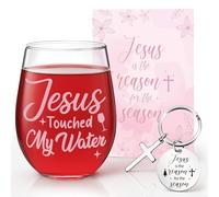 Hushee Coffret cadeau chrétien amusant pour femme de 355 ml avec inscription « Jesus Touched My Water » - Verse de la Bible - Carte de vœux de Noël - Cadeau religieux inspirant pour femme, pasteur