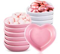 Hushee Lot de 12 bols d'accompagnement en céramique en forme de cœur pour la Saint-Valentin, fête, mariage (rose, blanc, uni)
