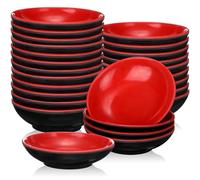 Hushee Lot de 25 bols de service en mélamine noir et rouge - Petits bols à condiments - Passe au four et au lave-vaisselle - Pour sauce, soja, barbecue, desserts (ronds)