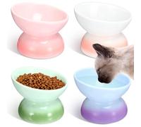 Hushee Lot de 4 gamelles surélevées en céramique pour chat et chien - Anti-vomissements - En porcelaine colorée - Protège les épines du chaton (couleur claire dégradée)