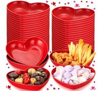 Hushee Lot de 50 petits bols à salade en forme de cœur pour la Saint-Valentin, 15,2 cm, rouge en forme de cœur, petits bols à salade, plats d'assaisonnement, apéritif, sushis, assiettes pour mariage
