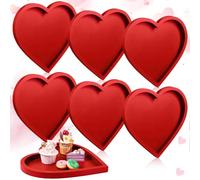 Hushee Lot de 6 assiettes en forme de cœur pour la Saint-Valentin - 28 cm - Plateau de service romantique en bois rouge - Plats de service en forme de cœur décoratifs pour fête de mariage, collation,
