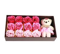HUSHUI 12 Roses en Forme de Fleur de Savon, Ours en Peluche, Coffret Cadeau pour la Saint-valentin, Surprise Romantique avec Emballage Exquis (dégradé rose)