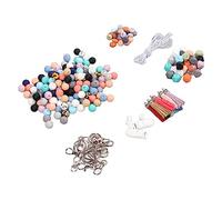 HUSHUI 220 Pièces de Perles en Silicone, Perles Rondes Octogonales de Transfert D'eau avec Porte-clés, Pompons, Fermoirs Mousquetons, pour Bracelets, Colliers, Accessoires pour