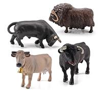 HUSHUI Animaux Chiffres pour Enfants, 4 Pcs Simulation Ferme Vache Bovins Buffle Taureau Figurine PVC Ferme Animal Modèle Action Figure Décoration de La Maison Enfants Jouet Éducatif