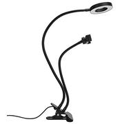 HUSHUI Anneau Lumineux LED avec Support de Bureau Réglable pour Diffusion en Direct, Lumière Selfie 2 en 1 avec Support de Téléphone, intensité Variable 3 Modes de Couleur, Parfait pour Le