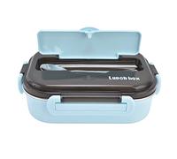 HUSHUI Boîte à Déjeuner de 1000ml avec Deux Compartiments pour les Voyages Scolaires et de Bureau, Récipient en Plastique Durable en Acier Inoxydable (Bleu 【Baguettes et cuillère gratuites】)