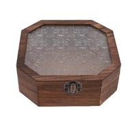 HUSHUI Boîte de Rangement en Bois, Organisateur Octogonal élégant avec Dessus en Verre pour Bijoux Souvenirs Cosmétiques, Décoration de Maison Vintage
