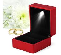 HUSHUI Boîte de Rangement pour Bagues à la Mode, éclairée par LED, 4 Couleurs, Vitrine de Mariage élégante pour les Fiançailles, Matériau de Haute qualité, Peluche Noire, Lumière LED pour des Bijoux