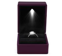 HUSHUI Boîte de Rangement pour Bagues à la Mode, éclairée par LED, 4 Couleurs, Vitrine de Mariage élégante pour les Fiançailles, Matériau de Haute qualité, Peluche Noire, Lumière LED pour des Bijoux
