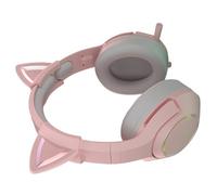 HUSHUI Casque de Jeu avec Oreilles de Chat Mignonnes, Effet de Lumière RVB, Micro Amovible pour Filles, Ajustement Confortable, Matériau ABS (Version Bouchon à Trou Rond Rose de 3,5 mm)